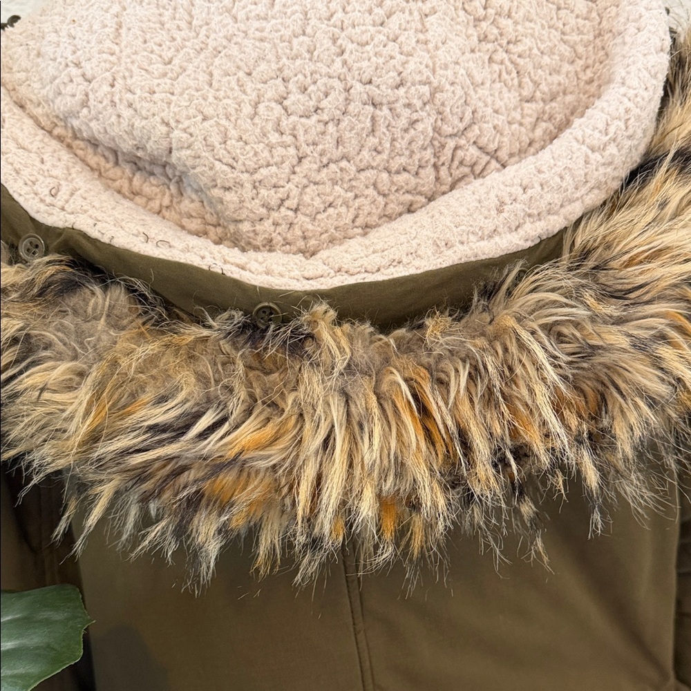 Zara Olive Green Parka with Faux Fur Hood - Picture 7 of 16